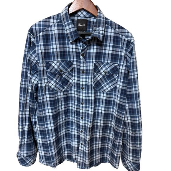 5.11 Tactical Blue Plaid Gunner Long Sleeve Snap Closure Shirt - Large - Picture 1 of 8